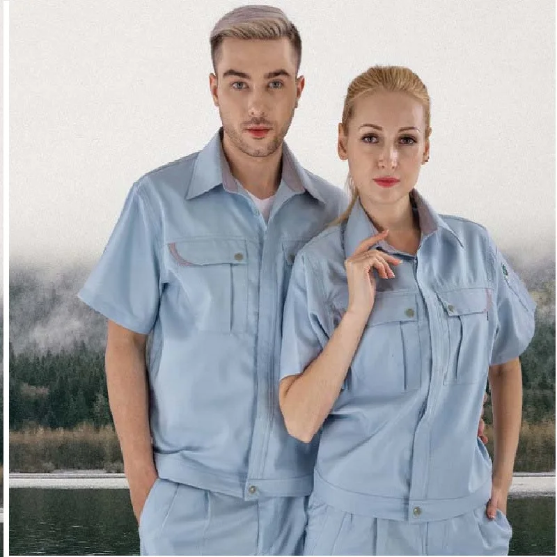 Summer thin working clothes set men women short sleeve work uniform car workshop auto repair mechanical coverall |