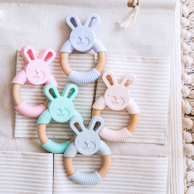 1pc Baby Toys Silicone Teether Cartoon Animal Rabbit Ring BPA Free Teething Accessories Chew Toys Food Grade Baby Teether 1