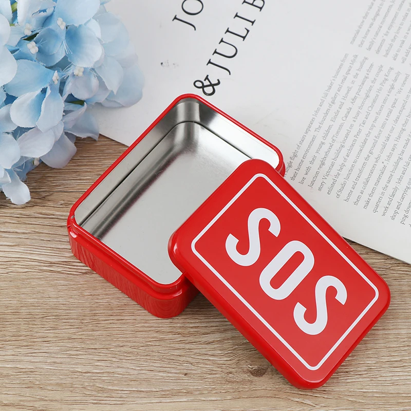 

SOS Tin Medicine Pill Storage Box Case Lid Container For Survival Gear Kits Set First Aid Pill Box First-aid Kit Emergency Case