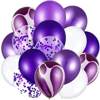 

120Pcs 12 Inch Purple Metal Latex Balloons Confetti Air Balloons Package Birthday Wedding Party Supplies Helium Balloons