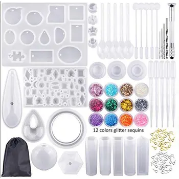 

98 pcs/set DIY Handmade Crystal Glue Mold Set Silicone mold combination With drill Bangle Pendant Jewelry