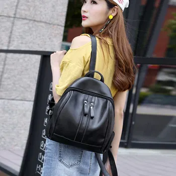 

1 Pcs Women Backpack Large Capacity PU Zipper Adjustable for Travel Mobile Phone H66