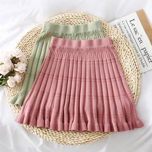 Вязаная женская юбка, осень, высокая эластичная талия, зимние женские юбки до колен, Женская разноцветная юбка средней длины в Стиле Лолита, TJ62