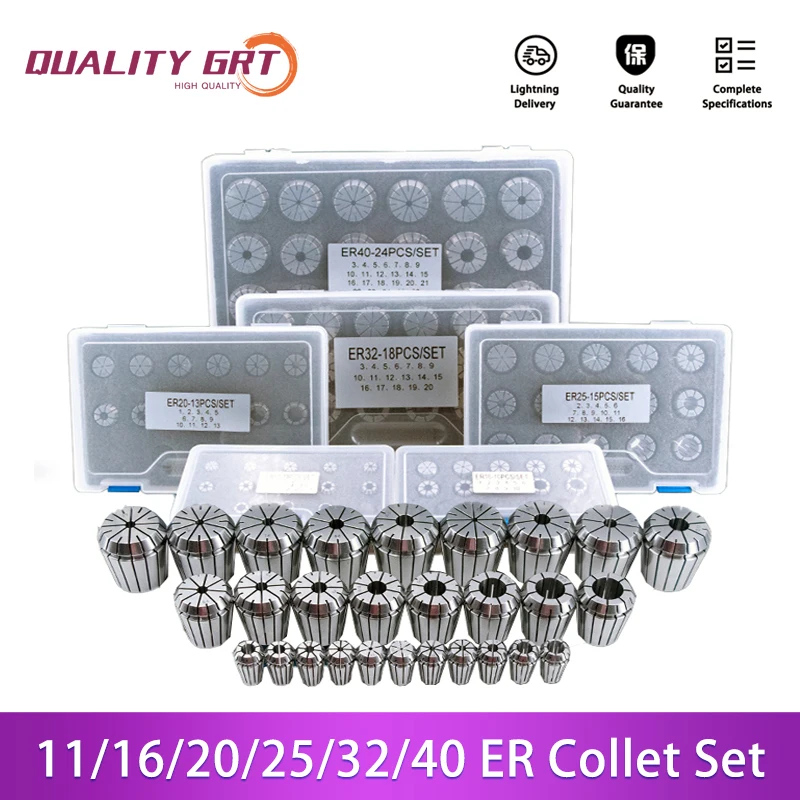 Grt ER Collet Chuck ER16 ER20 ER25 ER32 ER40 Cnc Clamping Machine Lathe Mill Spring Chuck 1Set