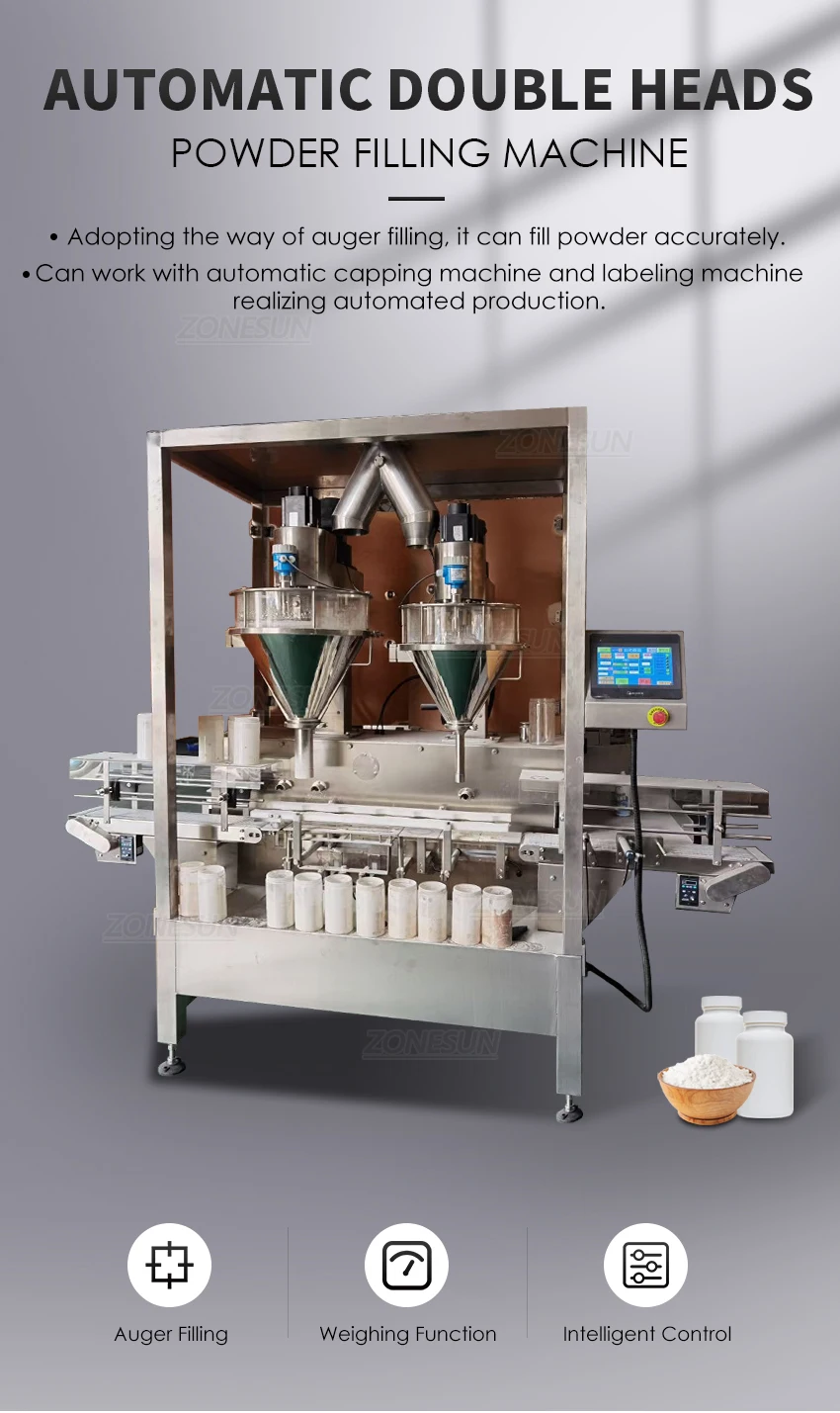 ZONESUN Automatic 2 Nozzles Powder Filling Machine