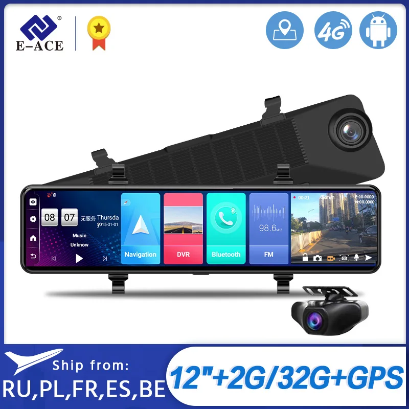 Автомобильный видеорегистратор 12 дюймов 4G Android 8 1 FHD 1080P зеркало заднего вида с