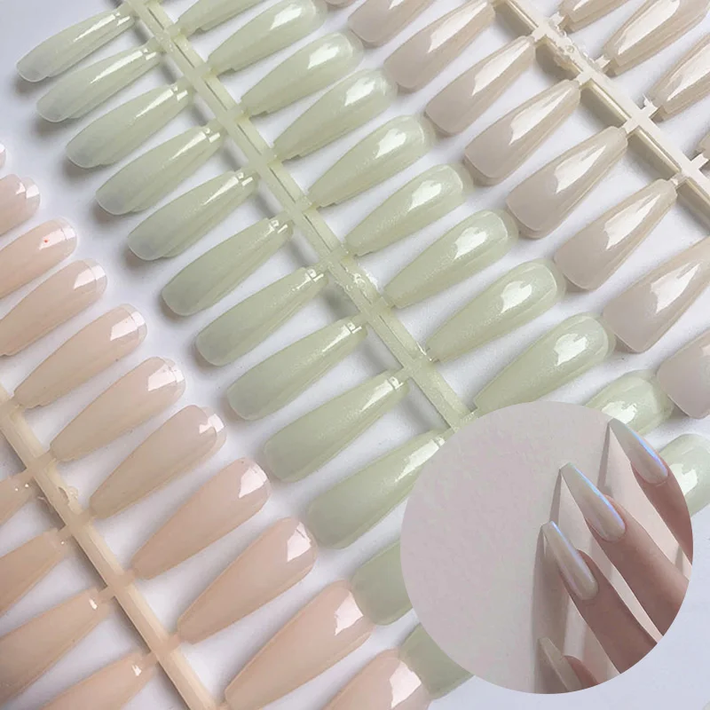 

24pcs Green Light Aurora Temperament False Nails 3 Color French nail tips Press On Fake Nails Removable Finished Fingernail Tip