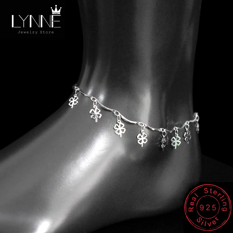 Fashion Lucky Clover&Leaf Pendant Anklets 925 Sterling Silver Bohemia Beach Charm Foot Chain Bracelets Women Jewelry Gift