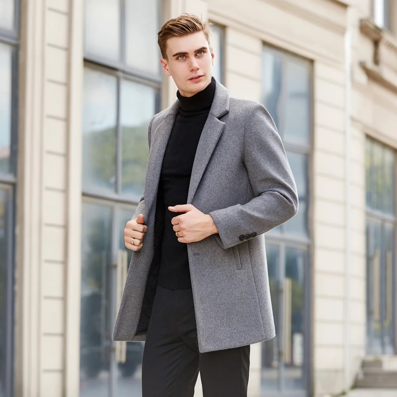 Reviews Men's Coat Wool Long Overcoat Men Warm Men's Jacket Solid Trench Coat Winter Men Casual Coat Men Black Gray Navy Blue Overcoat