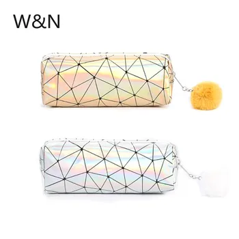 

Holographic Iridescent Laser Pencil Case for Girls Boys PU School Cute Pencil Box Hairball Pencil Bag School Supplies Stationery
