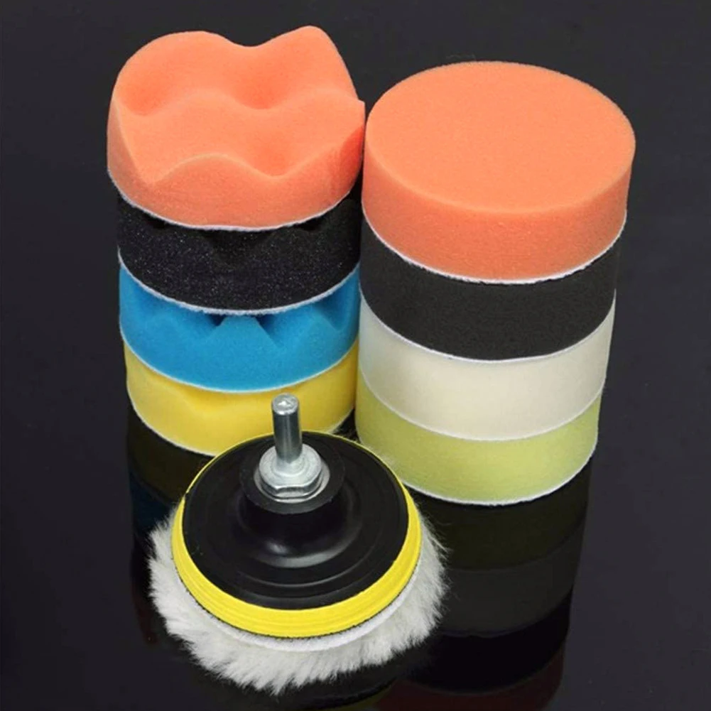

3inch Car Polishing Disc 10Pcs/Set Self-Adhesive Buffing Waxing Sponge Wool Wheel Polishing Pad For Car Polisher Drill Adapter