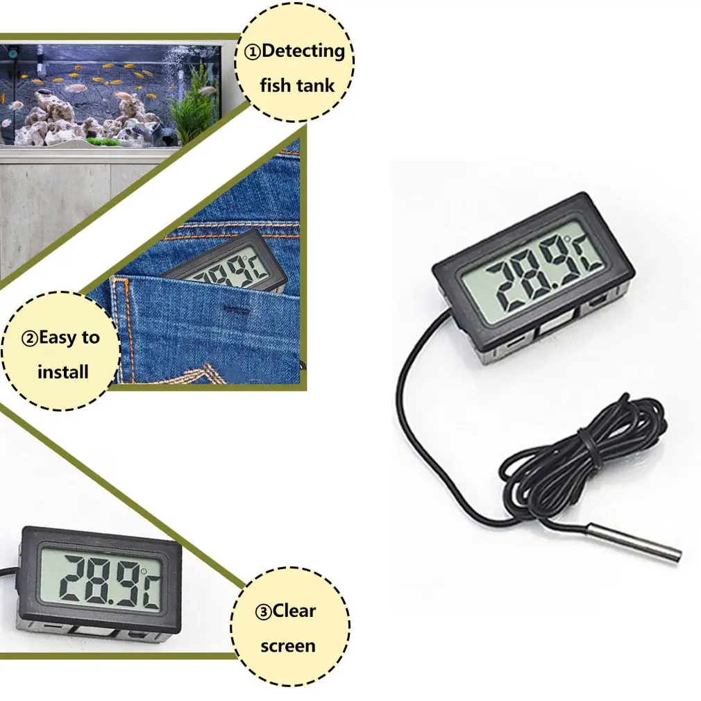 Windwinevine Car Thermometer Car Ornaments LCD Display Digital Clock Car-Styling Temperature Gauge Meter for Fish Tank Refrigerator 