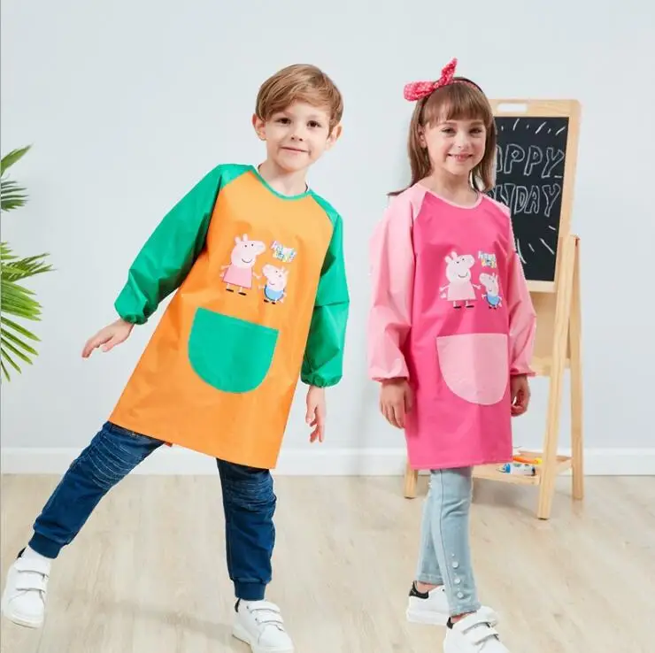 Toddler Infant Burp Cloth Feeding Child drawing and painting Apron 3-12 Years Waterproof Baby Girl Boy Long Sleeve Cartoon Bibs | Детская