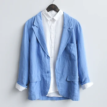 

2020 Spring New Casual Blazer Men Jackets Suits High Quality 100% Linen Solid Color Coats Y2373