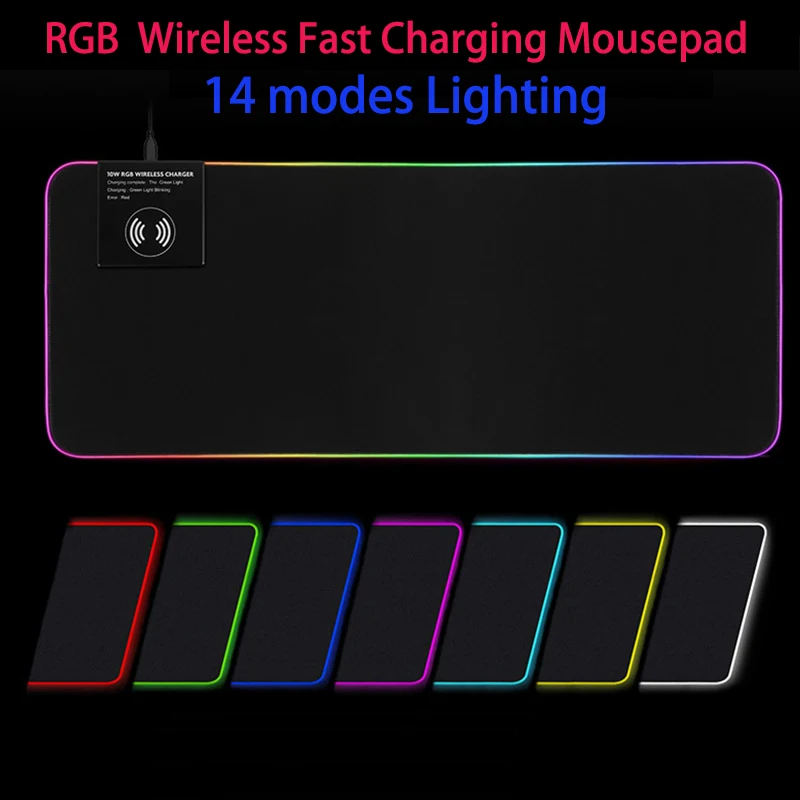 RGB коврик для мыши игровой коврик для мыши Беспроводное зарядное устройство 10 Вт Быстрая зарядка светодиодный большой коврик для мыши XL скоростной геймер USB Компьютерные клавиатуры