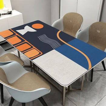 

[Leather Table Mat] Nordic Geometric TV Cabinet Dining Table Cushion Tea Table Tablecloth Waterproof Oil-Proof PVC