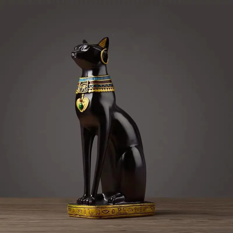 Египетский кот из смолы, винтажный домашний декор, Современная Статуэтка богини бастета, Бог Фараона, статуэтка для офисного стола, украшения, подарок - Цвет: Black