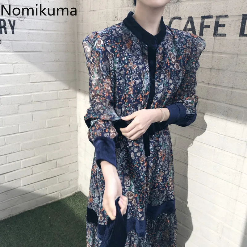 Элегантное корейское платье Nomikuma женские Лоскутные Платья с оборками
