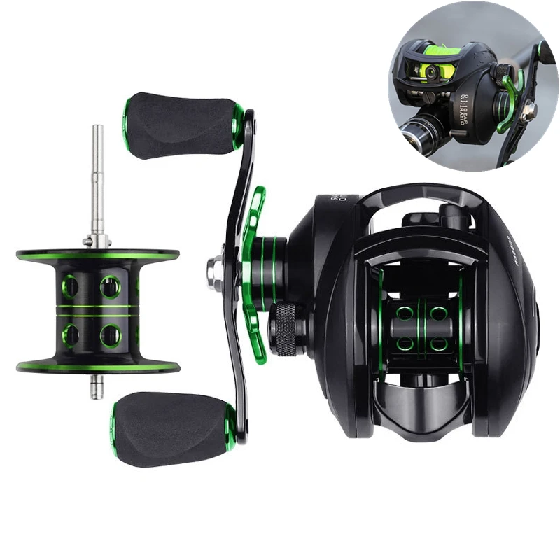 Катушка baitcasing 12+ 1BB 8,1: 1 Катушка для ловли басов 8 кг/18 фунтов Макс. Тянущаяся левая и правая ручная катушка усиленный нейлоновый корпус