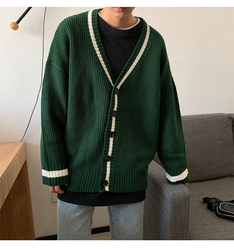 Осень и зима японский вязаный кардиган мужской свободный корейский вариант сетки Harajuku сплошной цвет Повседневный свитер