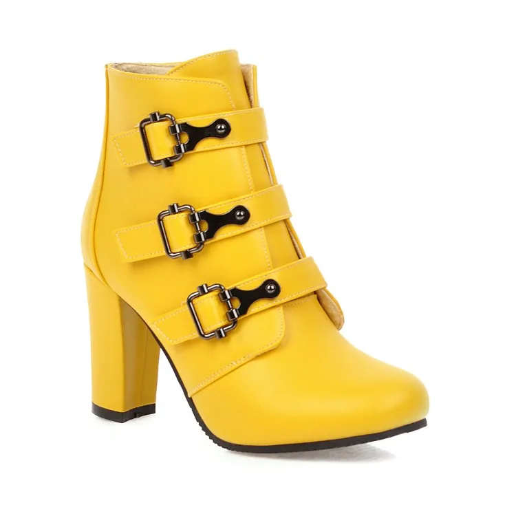 Модные шикарные женские ботильоны осенние женские ботинки на высоком каблуке зимняя белая обувь с высоким берцем женские Ботинки martin с острым носком 34-44 - Цвет: Цвет: желтый