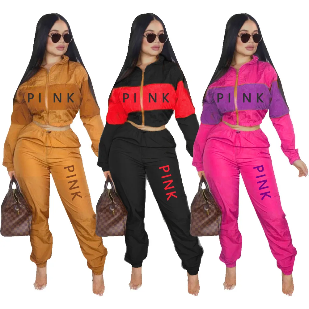 

women's tracksuits winter new long sleeve zip sporty letter jackets long pants two pieces sets fashion suits outfit S-2XL