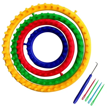 

4Pcs Diy Plastic Round Circle Knitting Loom Sock Scarf Hat Circular Knitting Loom Set With Craft Knitting Needle Crochet Hook