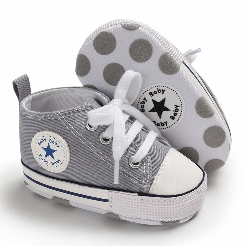 Детская обувь; кроссовки для мальчиков и девочек; хлопковая мягкая нескользящая подошва; Цвет Небесно-Голубой; обувь для новорожденных; обувь для первых шагов; Повседневная парусиновая обувь для малышей - Цвет: Серый