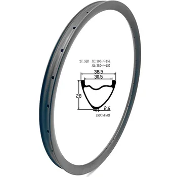 

650B mtb carbon rim asymmetric 38.5x28mm XC/AM tubeless 27.5er mountain bike rim matte/glossy 24H/28H/32H/36H