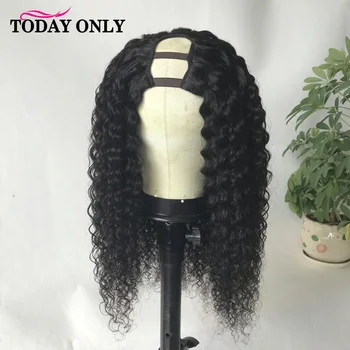 

U Part Wig Human Hair Kinky Curly Wig For Black Women Glueless Scalp U Shape Wigs 150 180 Density Remy Brazilian Hair Wigs 8-30'