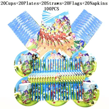 

100Pcs/Lot New Sonic The Hedgehog Party Supplies Red Disposable Cup Plate Napkin Straw Flag Happy Birthday Decorations For Kids