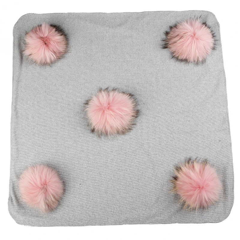 gray pink Теплые хлопковые пеленки для новорожденных и детей постарше, одеяло для сна с натуральным мехом, одноцветные постельные пеленки с помпоном - Цвет: gray pink