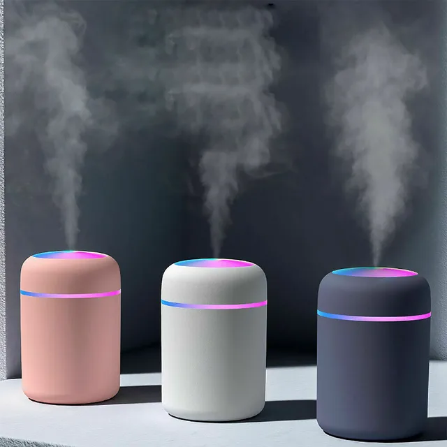 Humidificador portátil de 300ml, purificador de aire, limpiador de aire, máquina de niebla con luz romántica, con USB, difusor ultrasónico de vapor 1