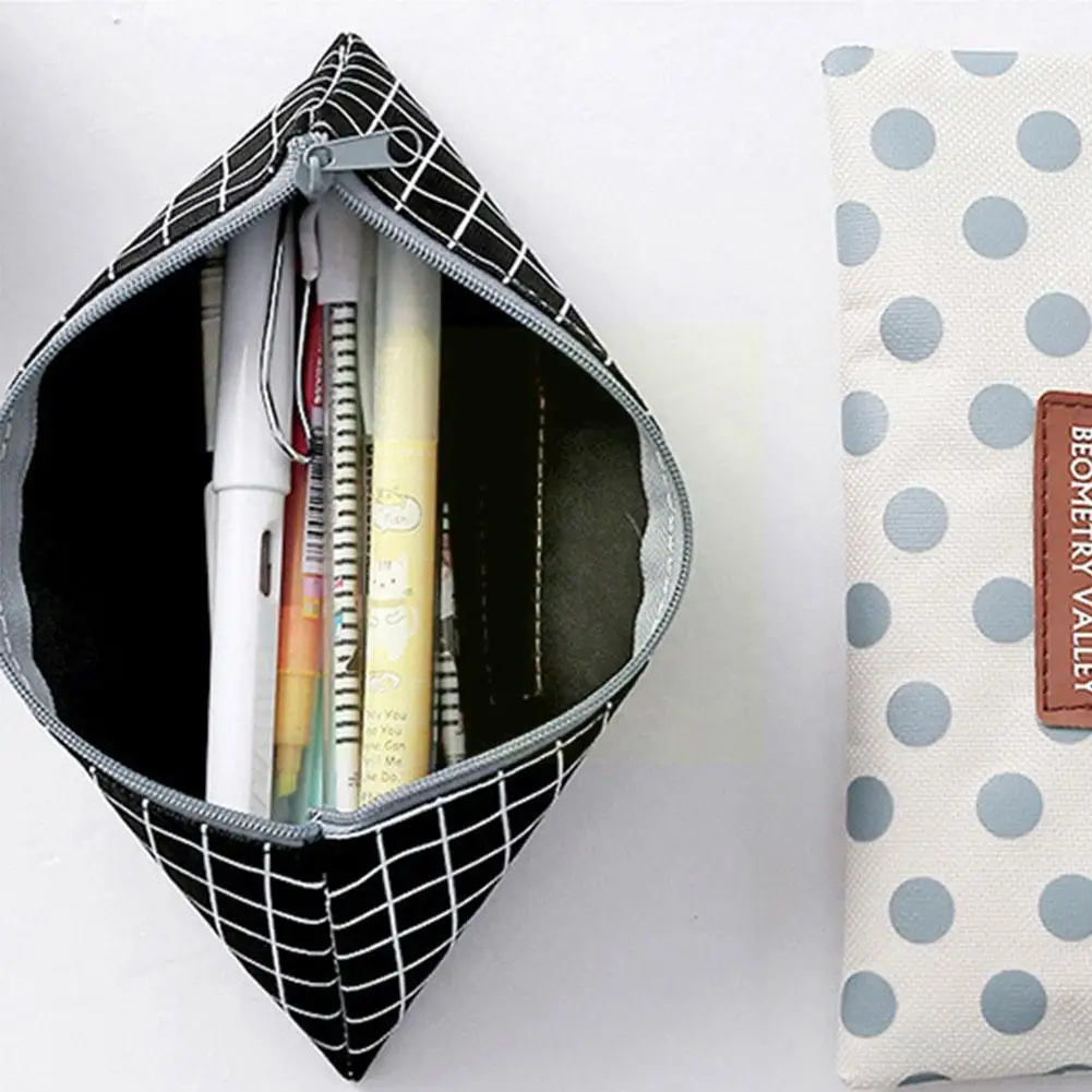 1pcs Small Fresh Square Lattice Dots Pencil Case Office Bags Storage Student Canvas Pencils Stationery School Supplies Mate R4F9 |