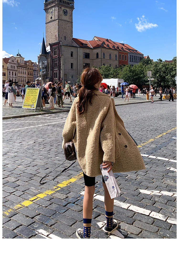 Модное пальто для фотосессии, зима, стиль, женское платье, Ретро стиль, лень, овечья шерсть, двубортный пиджак