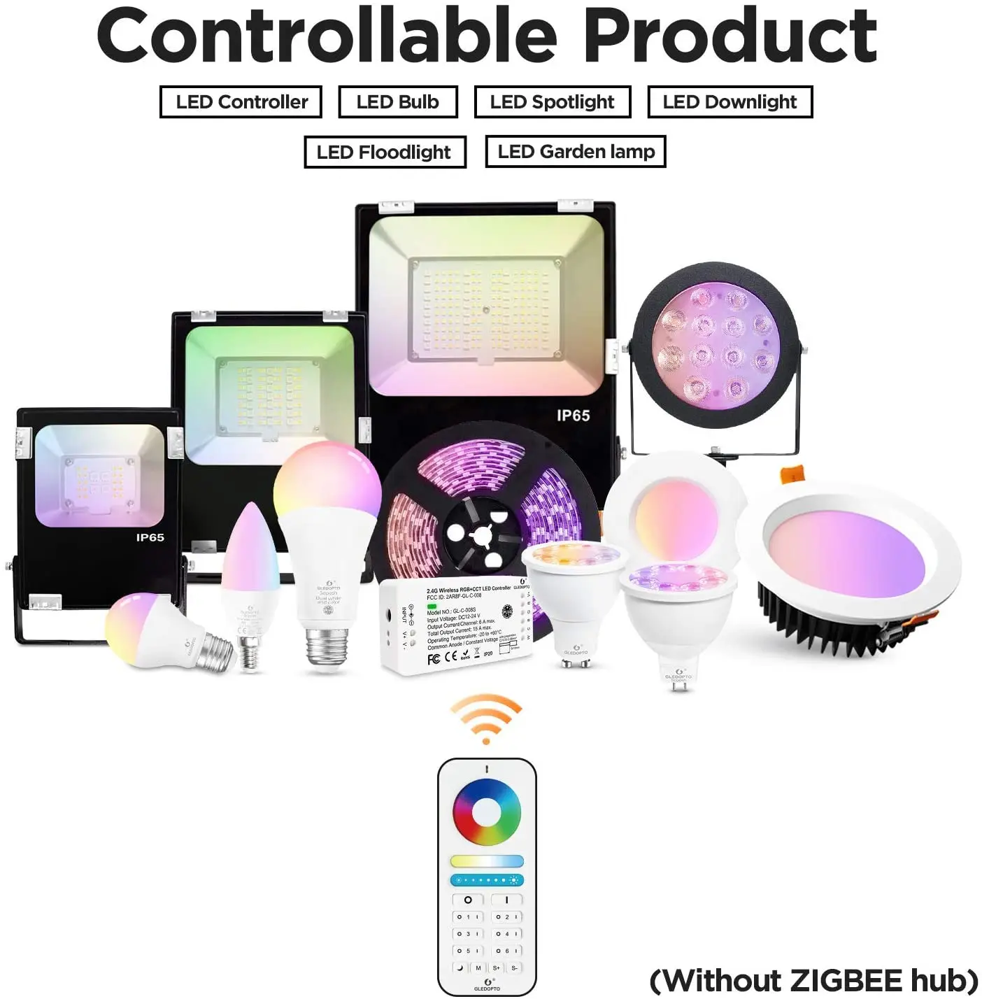 Description Picture 4 of itemGLEDOPTO Smart Home RGBCCT 2.4G RF Remote Control 9 Modes Changing Light Controller Compatible LED Bulb Spotlight 6 Zone RF