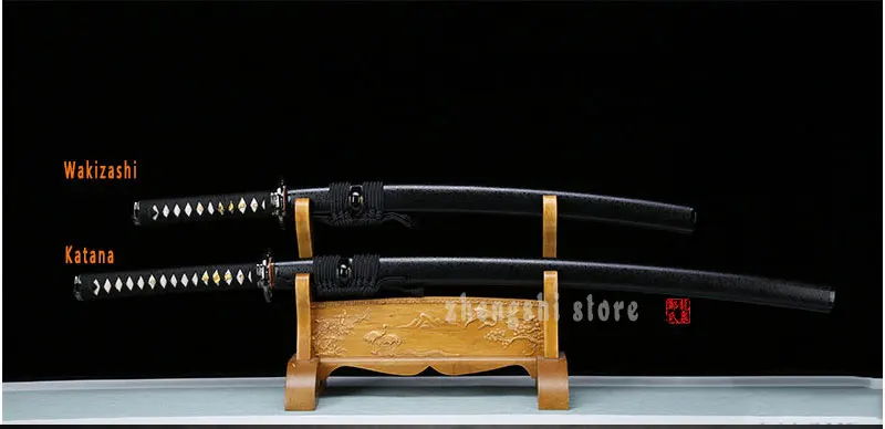 Японский Катана/Wakizashi настоящая ручная работа 1045 углеродистая сталь лезвие Оболочка Черный цвет Бритва резкость для резки-ниндзя меч