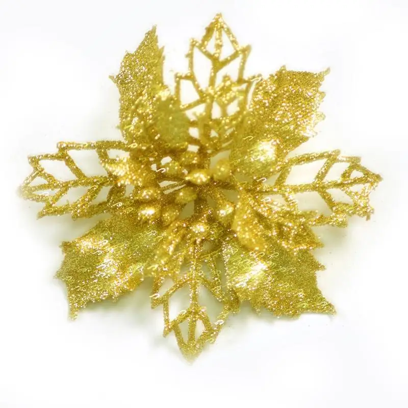 New 1pc Artificial Flowers For Christmas Decor Glitter Poinsettia Fake Flowers DIY Home Xmas New Year Decoration Flower Wedding