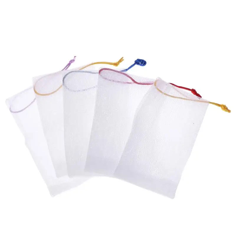 

5pcs Exfoliating Double-Deck Mesh Soap Pouch Bubble Foaming Net Handmade Soap Mesh Bag Body Face Cleaning Tool (Random Color)