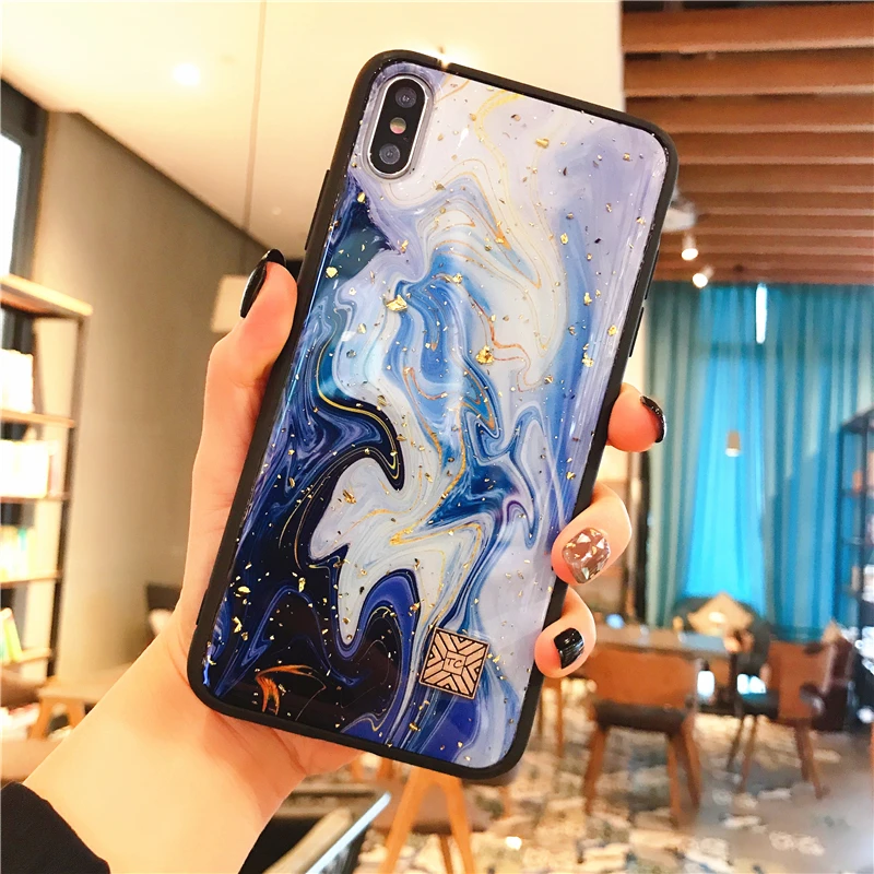 Q Золотой фольга мраморный чехол для телефона для iPhone 11 Pro Max X XS чехол для Max XR Блестящий гранитный чехол для iPhone 6 6s 7 8 Plus акриловый чехол - Цвет: Q