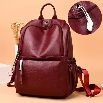 

2019 New Female Backpack Anti-theft School Bags for Teenage Girls High Quality Leather Bagpack Big Capacity Bags Mochila Red