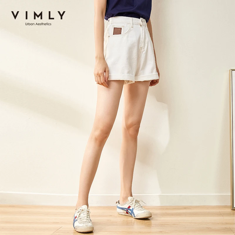 Женские джинсовые шорты Vimly белые повседневные свободные с высокой талией и