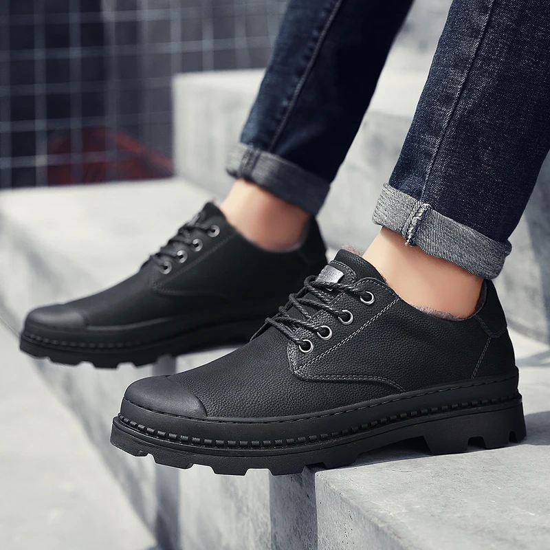 

New Genuine leather Men fashion ankle boots men winter boots classic designer man slip on shoes antiskid man cotton shoes 38-46