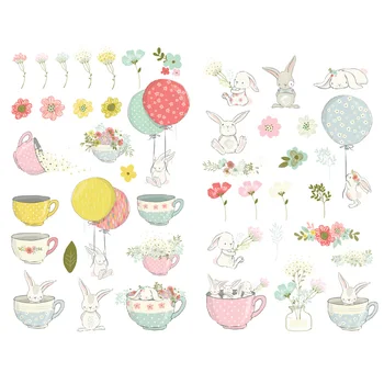 

1 PCS Kawaii Bunny Cup Flower DIY Decor Scrapbook Bullet Journal Stationery Stickers Diary Planner Office School Art Supplies