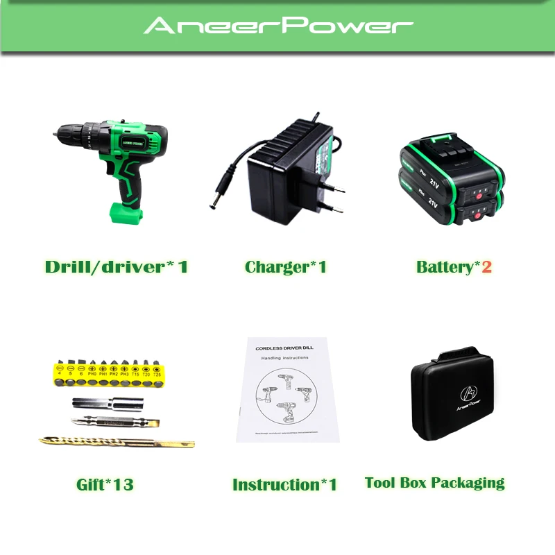 21 в плюс электроинструменты молотковая ударная Аккумуляторная дрель электрическая дрель аккумуляторное сверление Мини Электрическая отвертка с функцией магнита - Цвет: 2pcs batteries bag