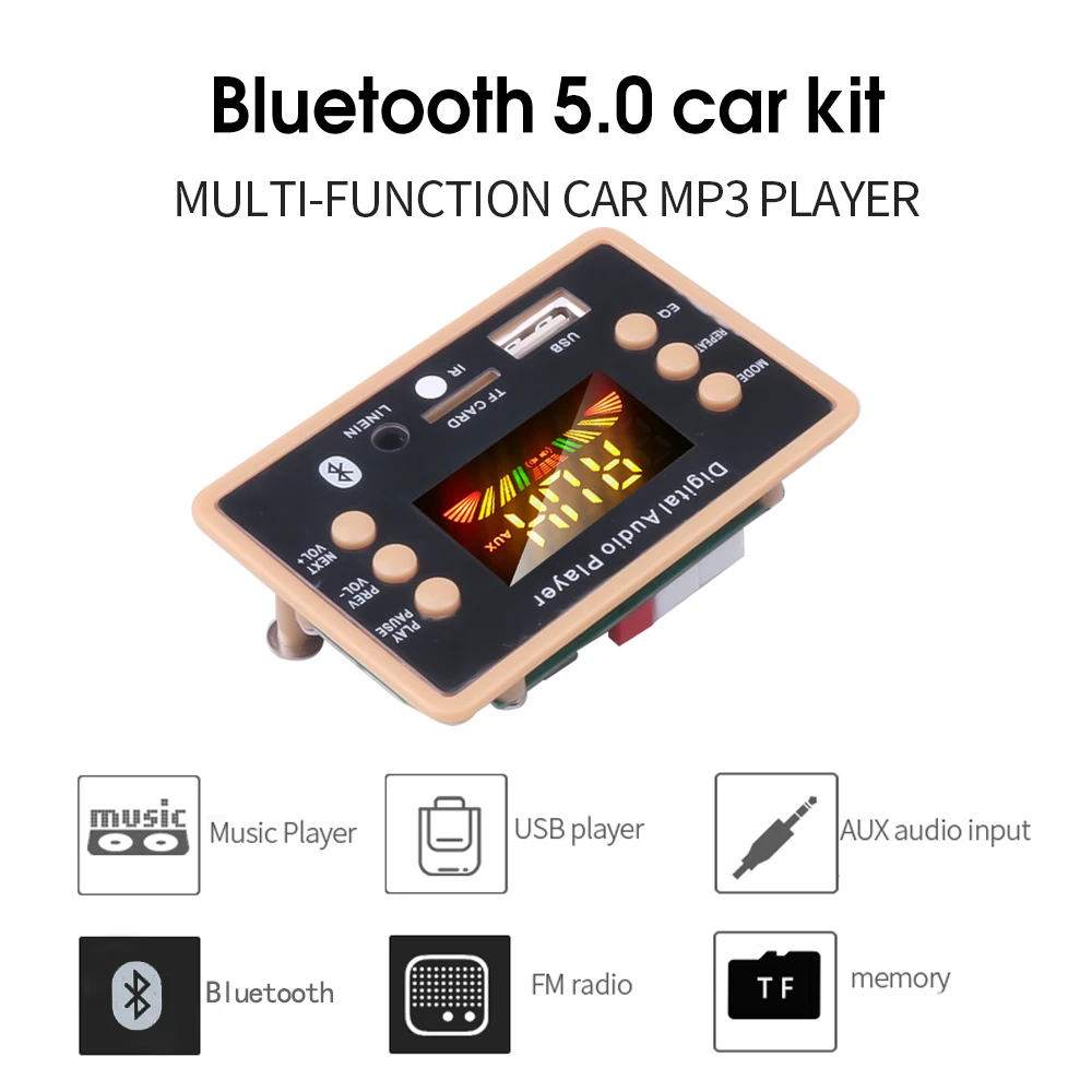 Bluetooth 5.0 5V12V Car MP3 Player MP3 Decoder Decoding Board Module Support WMA WAV TF Card Slot / USB / FM Remote Board Module mp3player juice