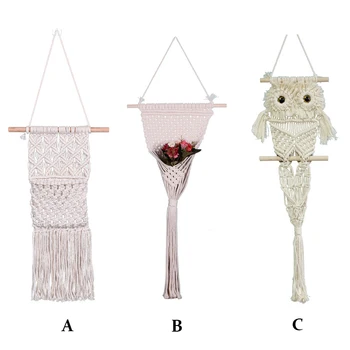 

Wall Mounted Flower Pot Holder Basket Woven Cotton Rope Hanging Tapestries Accessories Sundries Storage Organizer