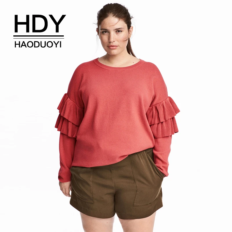 

HDY Haoduoyi Plus Size Women Sweater Butterfly Sleeve Female Pullovers 2018 Autumn Solid Red Casual Warm Lady Sweaters 3XL-6XL