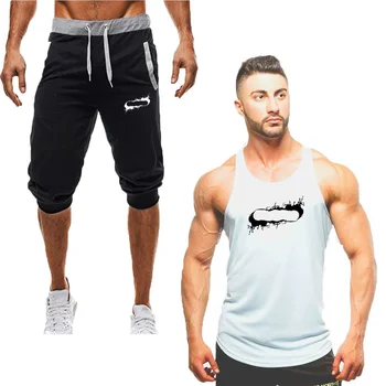 

New Tank top+Shorts Sets Men Letter Printed Summer joggers Suits Casual Vests Men Tracksuits Brand Clothing Tops vest Set Male