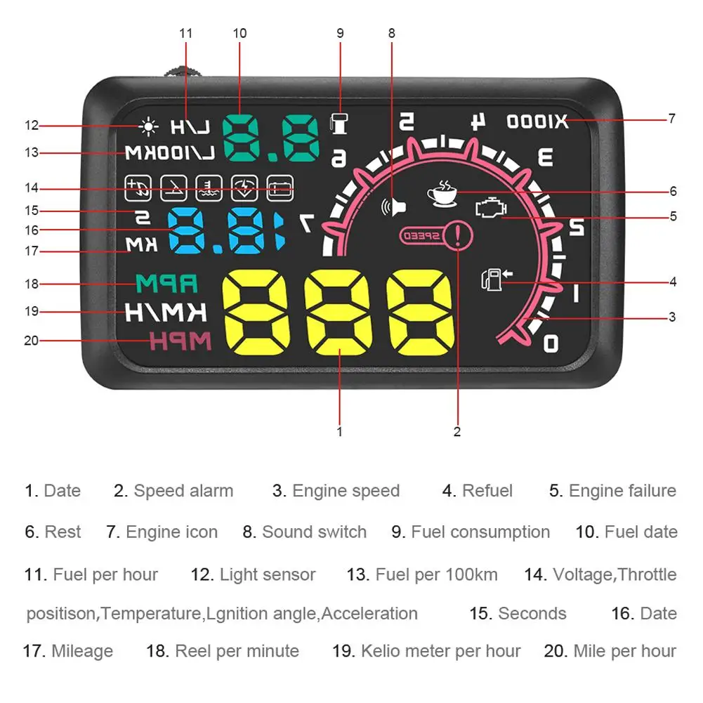 5.5inch Car HUD Head-up Display OBD2 Overspeed Warning System Projector Windshield Auto Electronic Voltage Alarm 5.5inch Car HUD Head-up Display OBD2 Overspeed Warning System Projector Windshield Auto Electronic Voltage Alarm